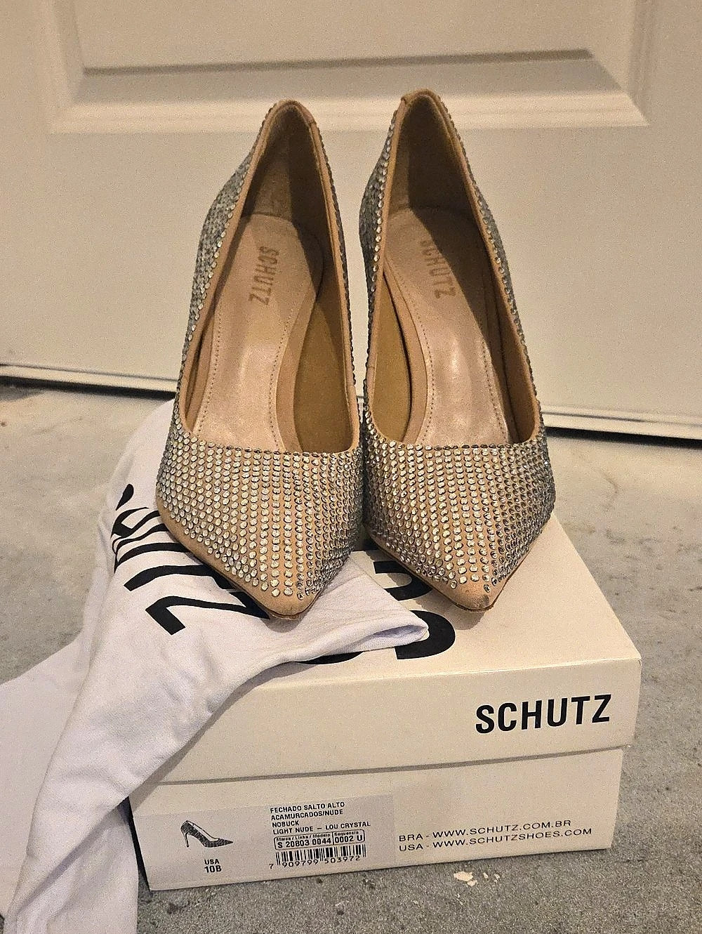 Schutz Lou Crystal Rhinestone Pointed Toe Pump Gold Size 10
